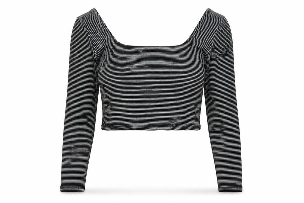 Miss Selfridge Women's Black Striped Cropped T-Shirt