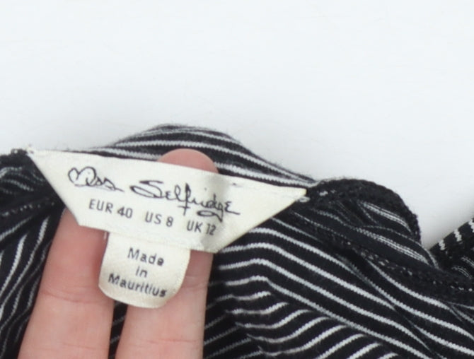 Miss Selfridge Women's Black Striped Cropped T-Shirt