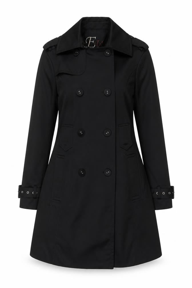 Easy Wear Women's Black Trench Coat Size 10 Mid-Length