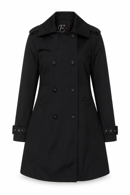 Easy Wear Women's Black Trench Coat Size 10 Mid-Length