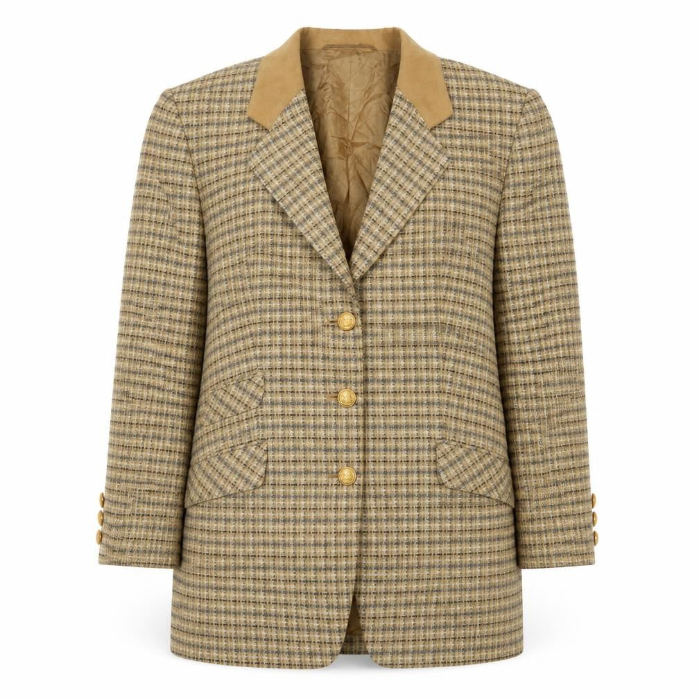 Delmod Women Brown Check Blazer Size 14 Autumn