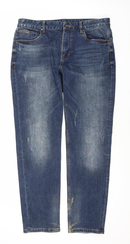 Hotwind Men’s Blue Straight Jeans, Size 34, Distressed Look