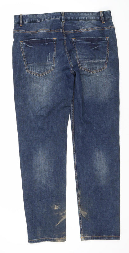 Hotwind Men’s Blue Straight Jeans, Size 34, Distressed Look