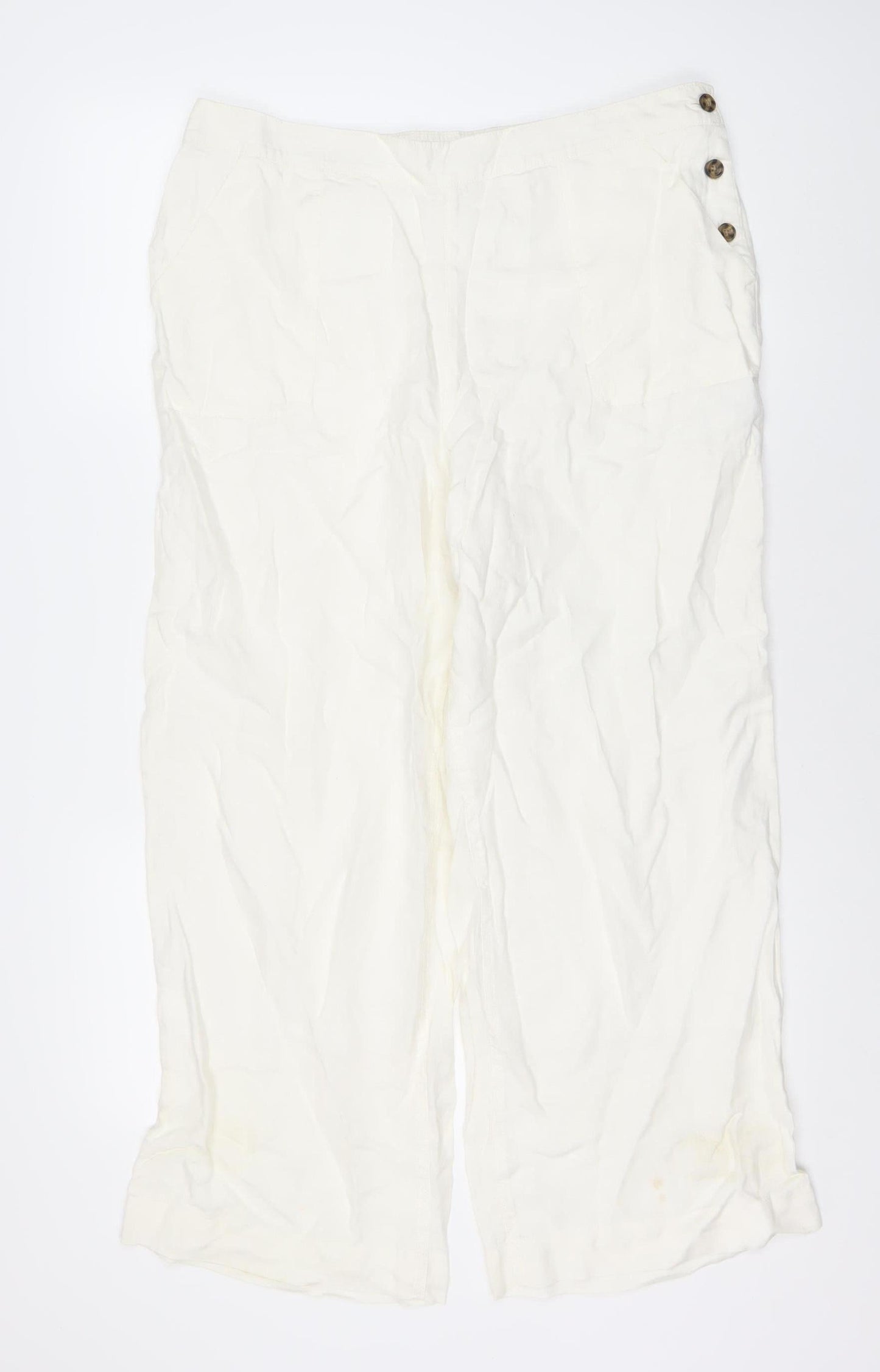Monsoon Women's White Linen Buttoned Trousers L