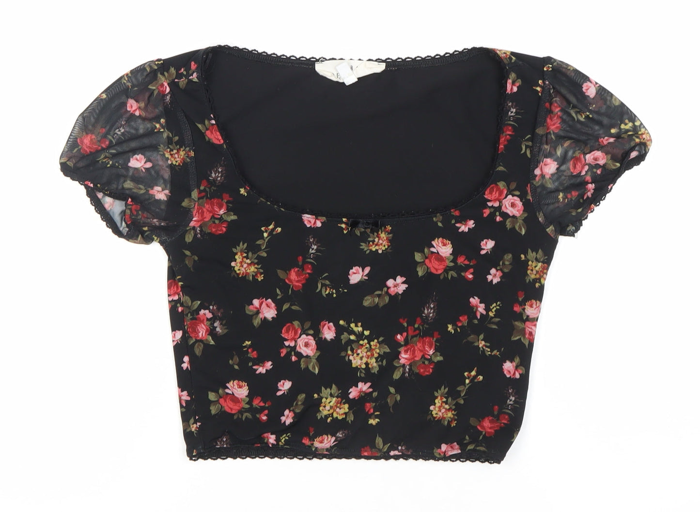 Urban Renewal Floral Puff Sleeve Top XS Black