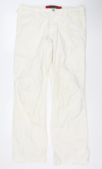 AJ Arma Kani Men's Ivory Slim Cargo Jeans, Size 36