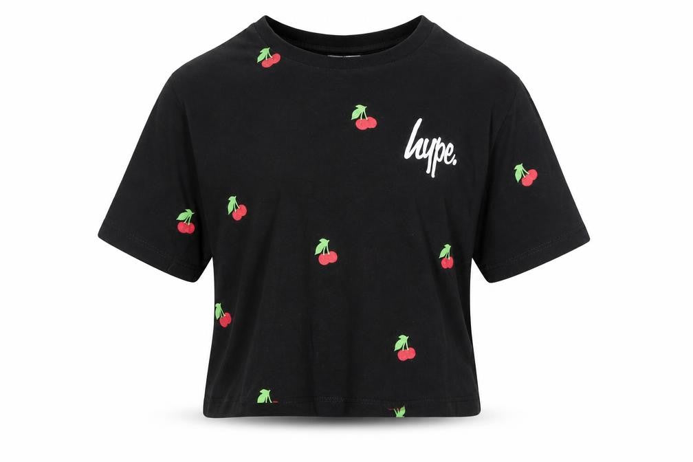 Hype Girls' Black Cherry Cropped T-Shirt, Size 11-12Y