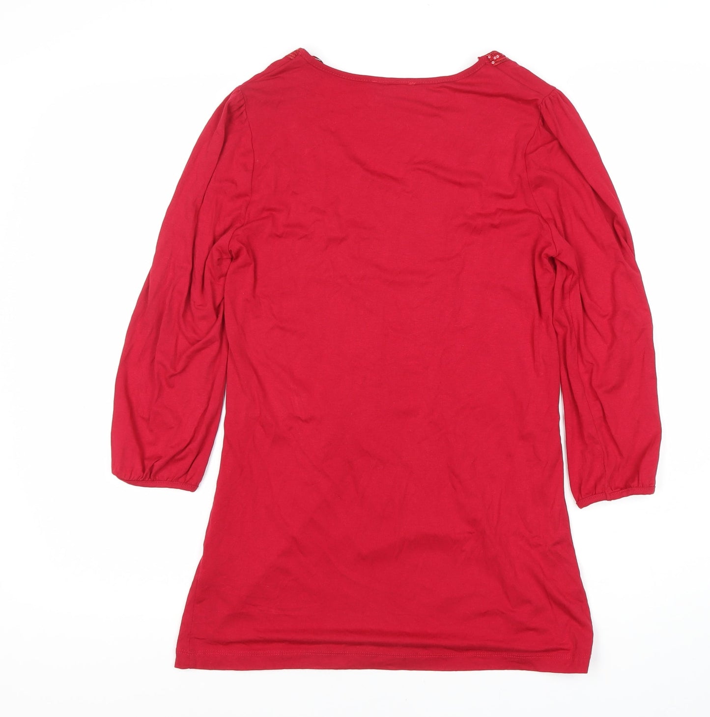 Soon Women's Red 3/4 Sleeve Sequin Tunic Blouse - Size 10