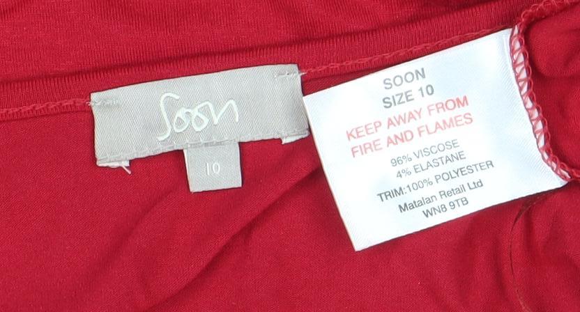 Soon Women's Red 3/4 Sleeve Sequin Tunic Blouse - Size 10