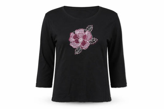 Xe Women's Black Embroidered T-Shirt, Size 16, Cotton
