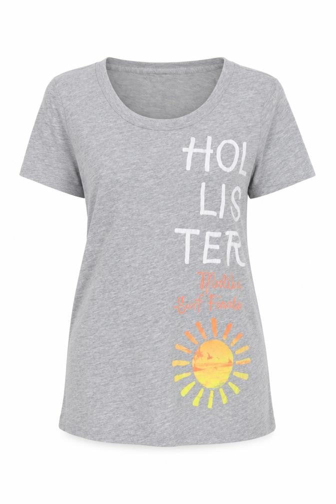 Hollister Women's Grey T-Shirt L Beach Surf Casual