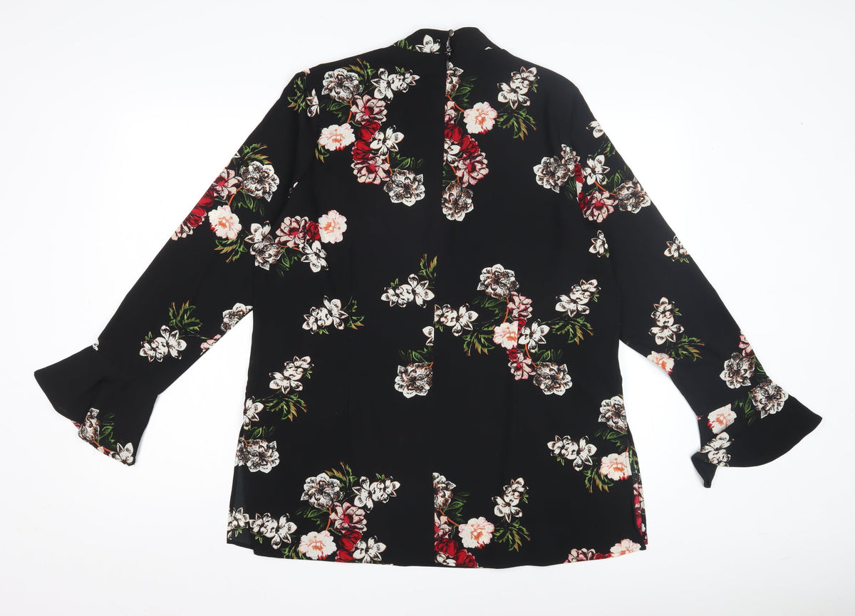 SOSANDAR Women's Black Floral Blouse Size 16