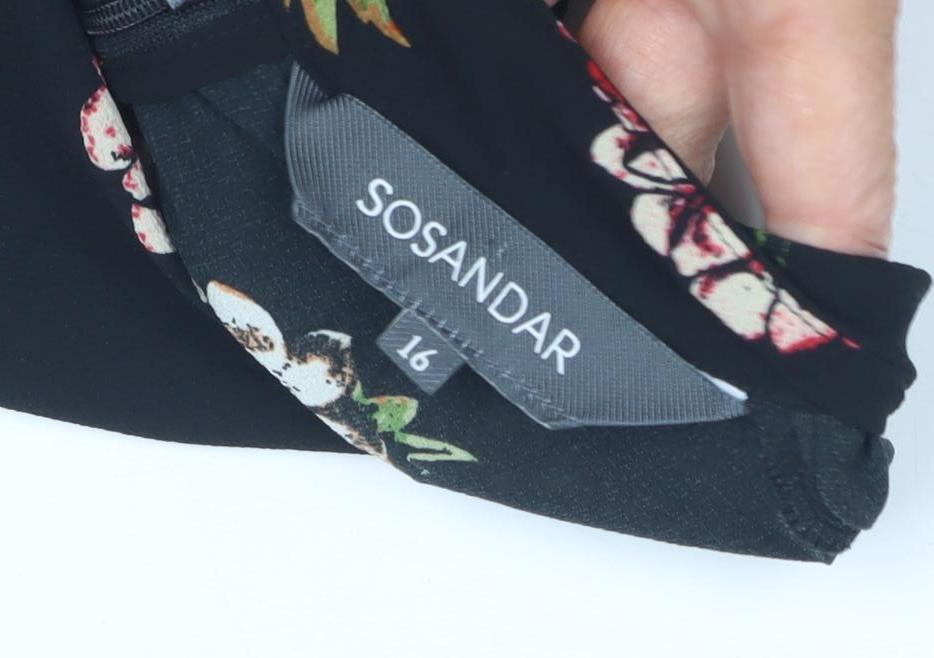 SOSANDAR Women's Black Floral Blouse Size 16