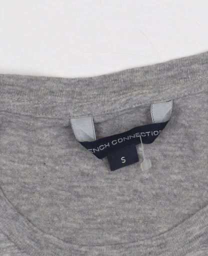 Close-up detail of French Connection Women's Grey Beaded T-Shirt, size S