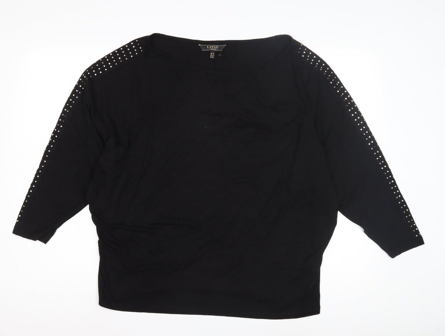 Lipsy Women's Black Studded 3/4 Sleeve Top Size 16
