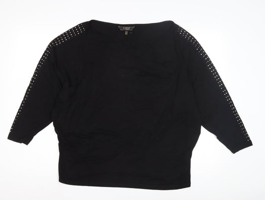Lipsy Women's Black Studded 3/4 Sleeve Top Size 16