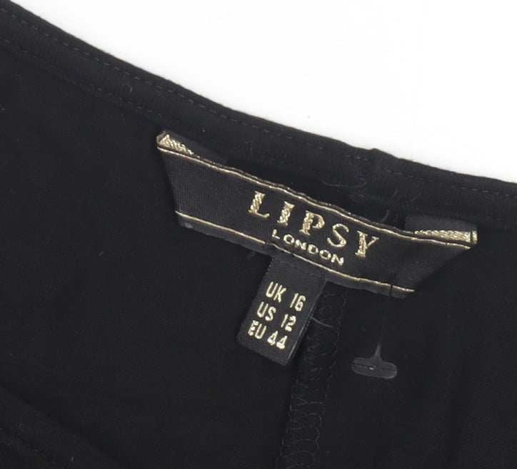 Lipsy Women's Black Studded 3/4 Sleeve Top Size 16