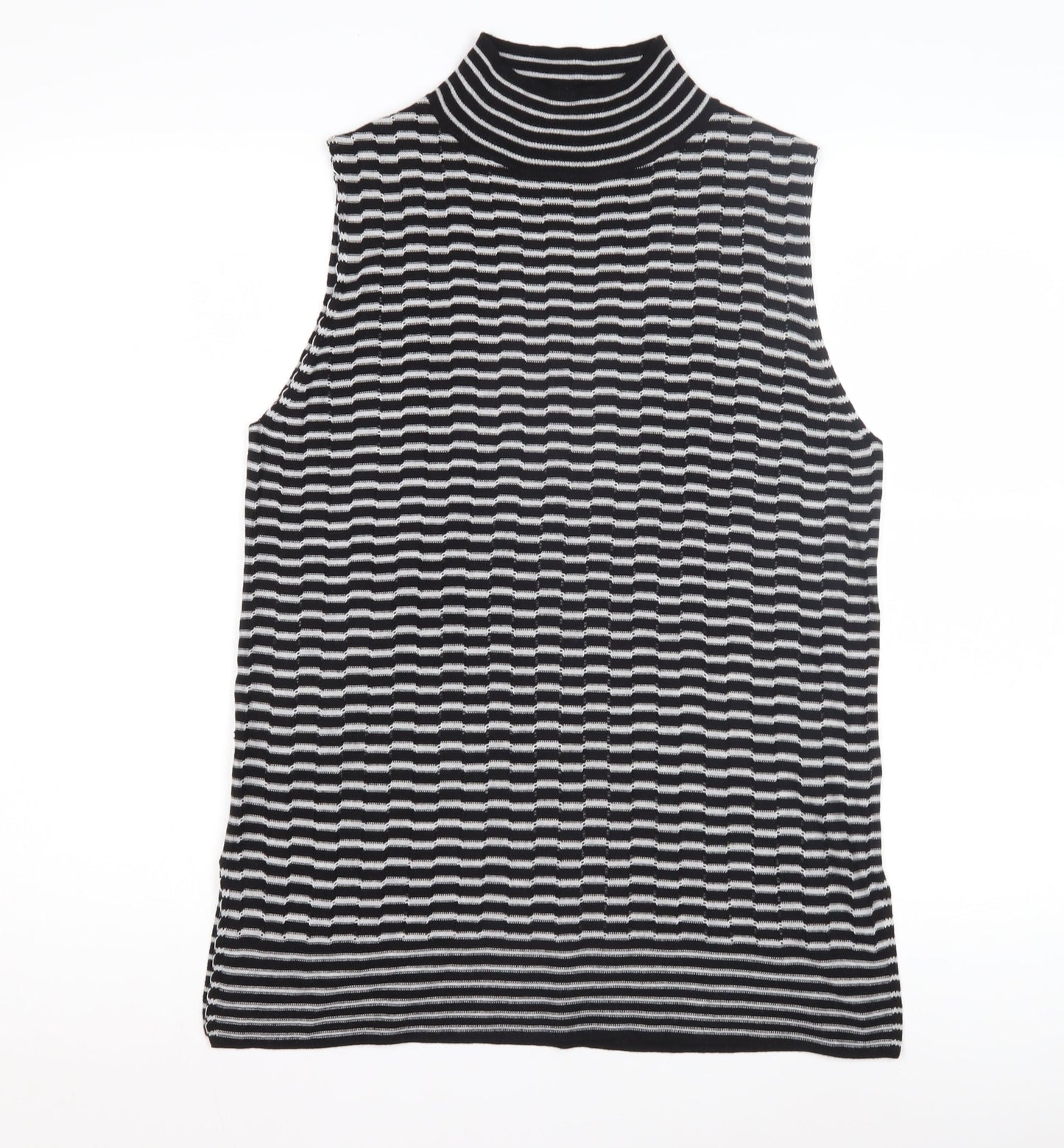 Next Women's Black High Neck Striped Tank, Size L