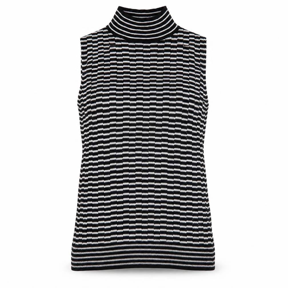 Next Women's Black High Neck Striped Tank, Size L