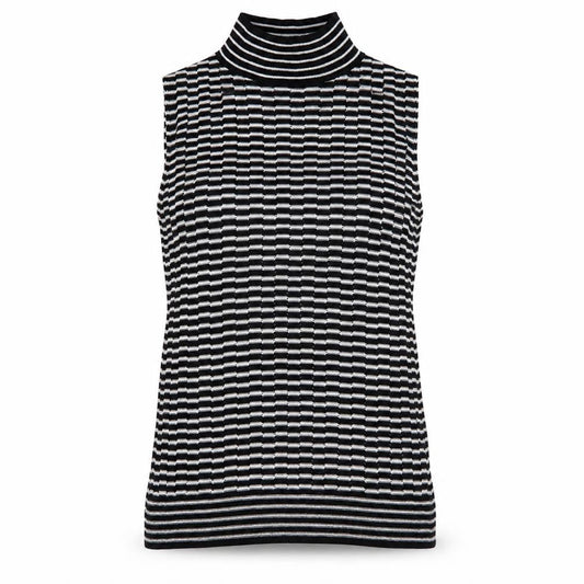 Next Women's Black High Neck Striped Tank, Size L