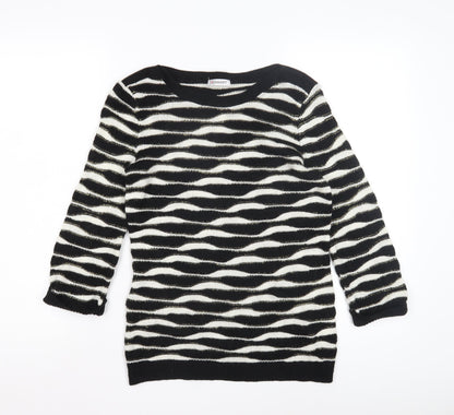 Damart Women's Black Striped Crew Neck Pullover Jumper