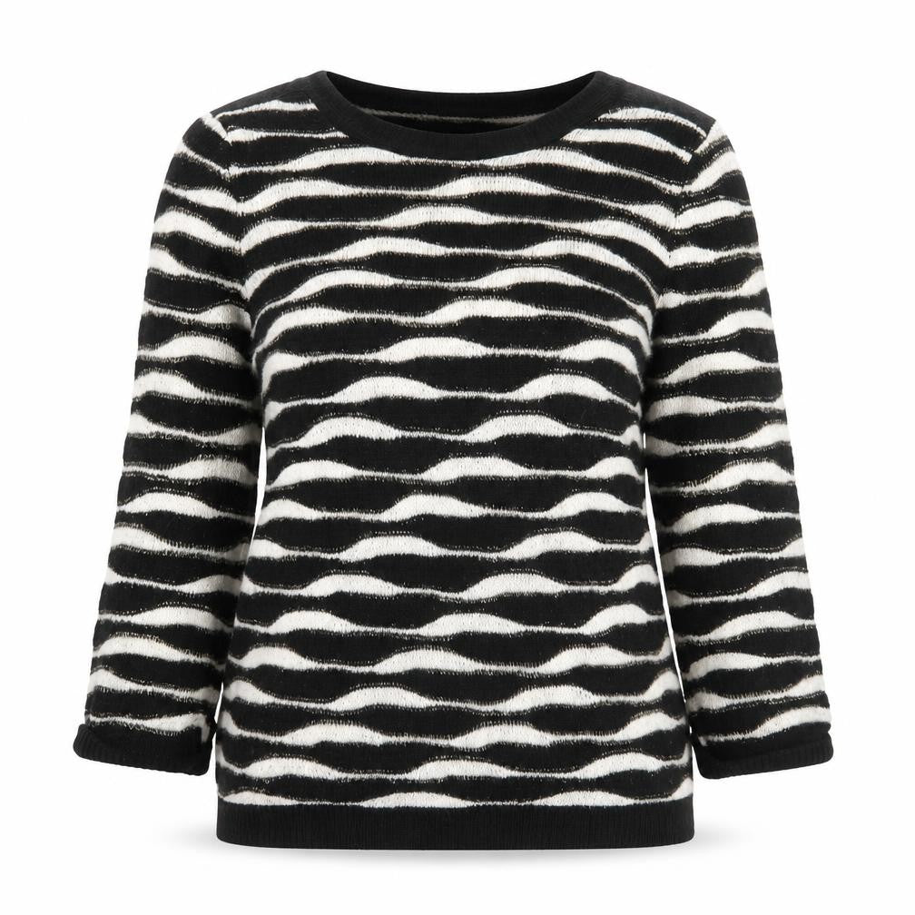 Damart Women's Black Striped Crew Neck Pullover Jumper