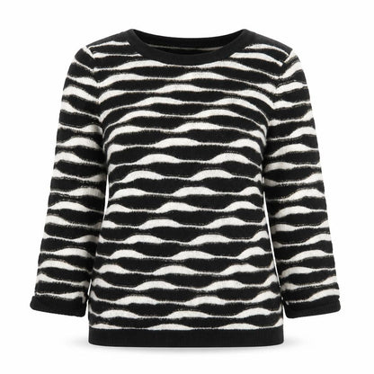 Damart Women's Black Striped Crew Neck Pullover Jumper