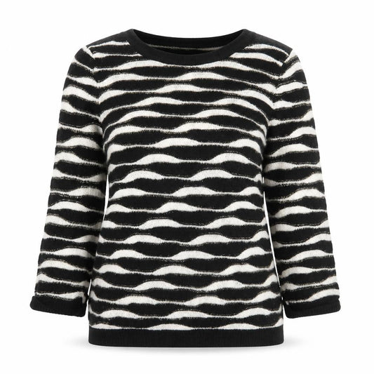 Damart Women's Black Striped Crew Neck Pullover Jumper