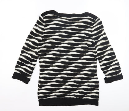 Damart Women's Black Striped Crew Neck Pullover Jumper