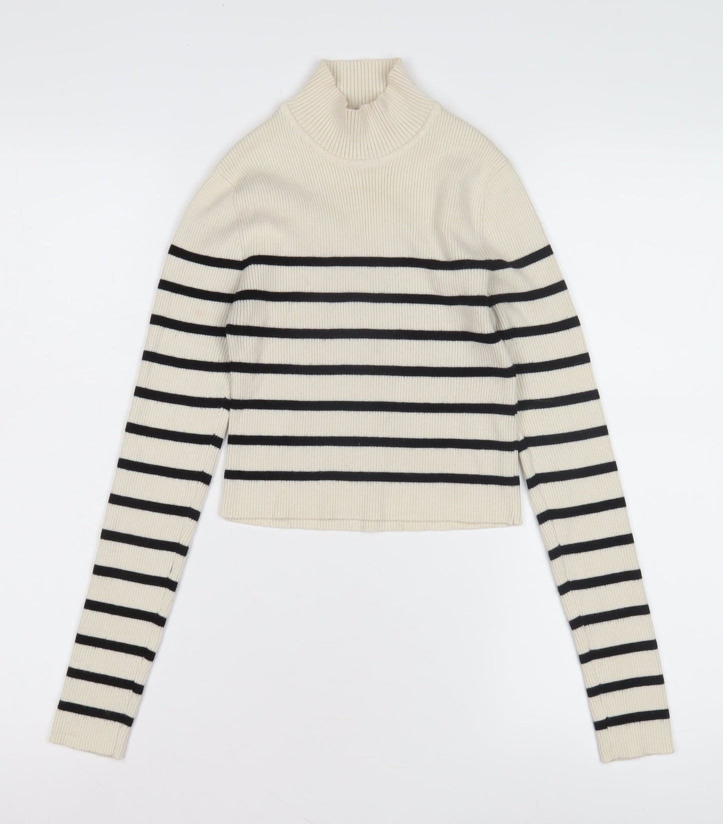 Pull & Bear Women's Ivory Black Stripe Pullover Jumper M