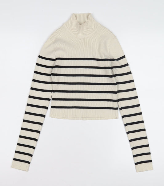 Pull & Bear Women's Ivory Black Stripe Pullover Jumper M