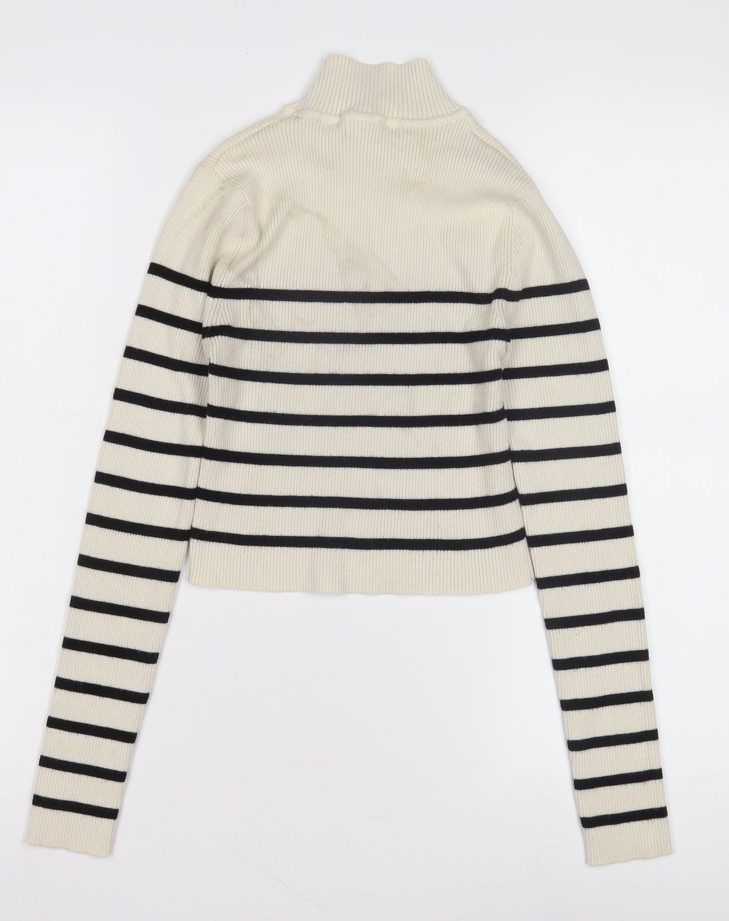 Pull & Bear Women's Ivory Black Stripe Pullover Jumper M