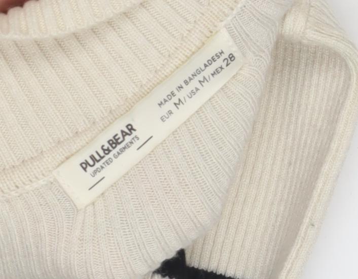 Pull & Bear Women's Ivory Black Stripe Pullover Jumper M