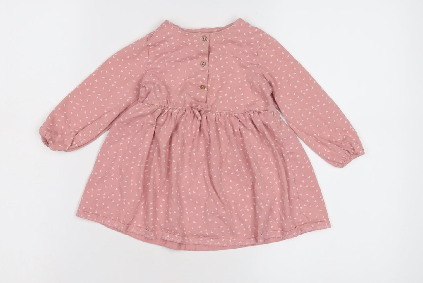 Next Girls Pink Geometric Long Sleeve Dress 12 Months