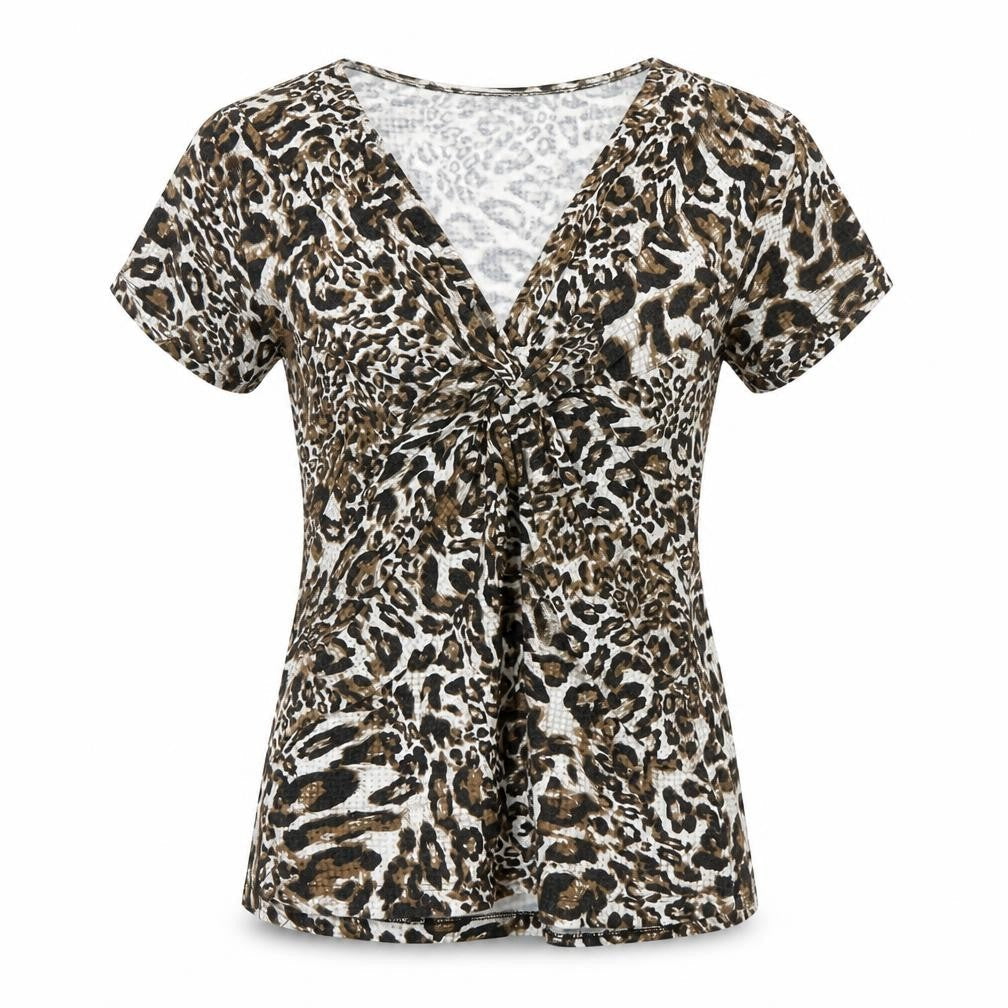 Cable & Gauge Women's Animal Print V-Neck Tunic Top L