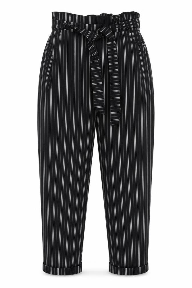 Pull & Bear Women's Black Striped Paperbag Trousers S