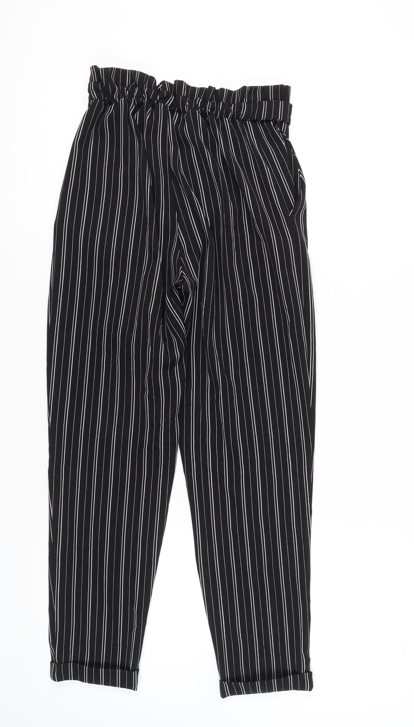 Pull & Bear Women's Black Striped Paperbag Trousers S
