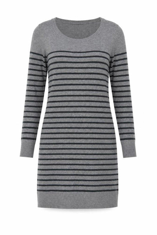 BON'A PARTE Women's Grey Striped Jumper Dress S