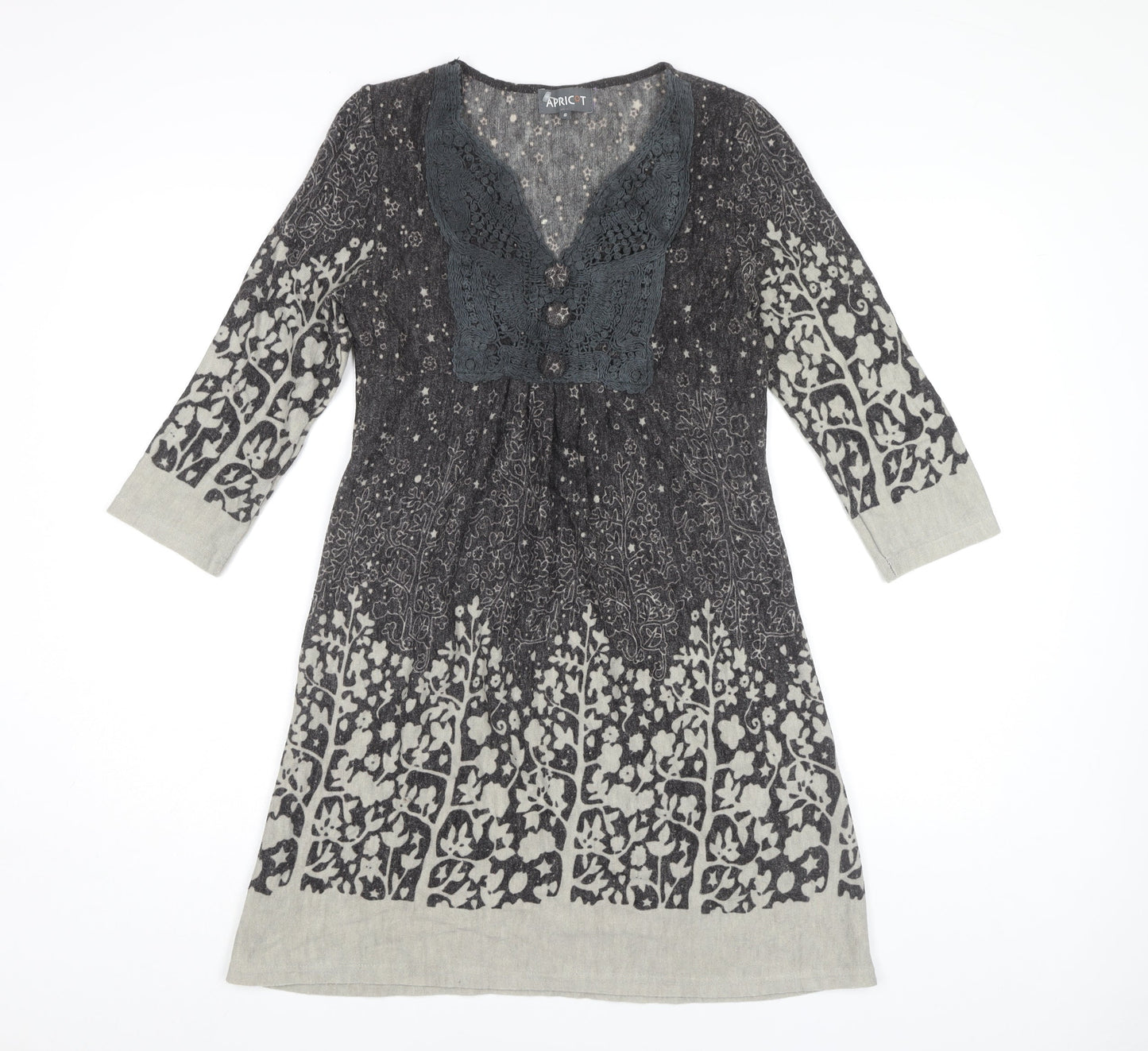 Apricot Women's Grey Floral Knit Dress Size S Casual