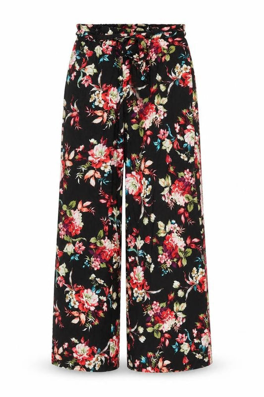 Bershka Women's Black Floral Wide-Leg Trousers M