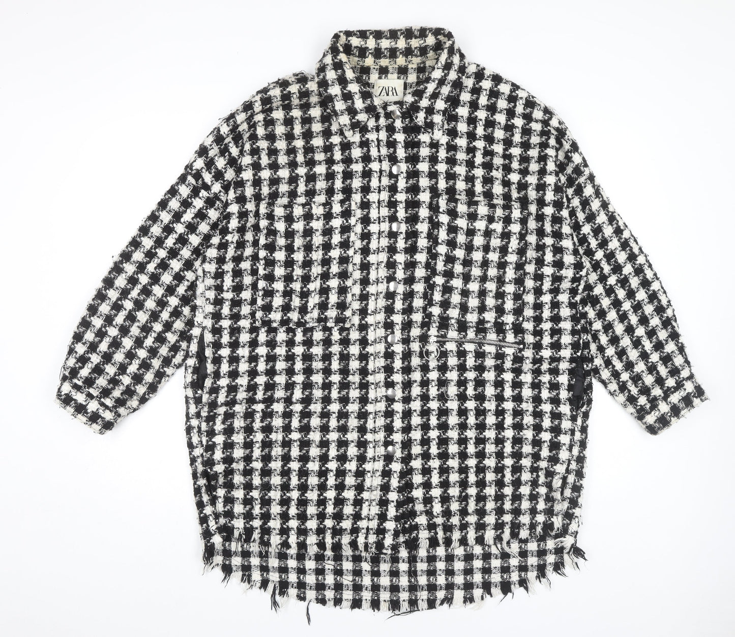 Zara Women's Black Check Tweed Coat M, Autumn-Winter Essential