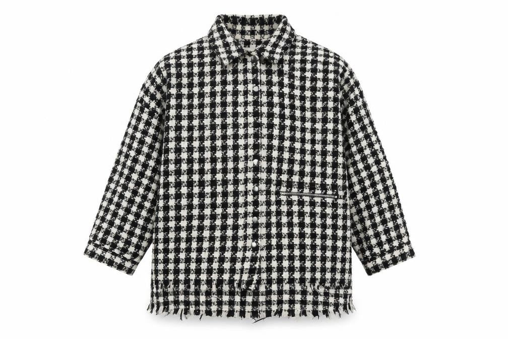 Zara Women's Black Check Tweed Coat M, Autumn-Winter Essential