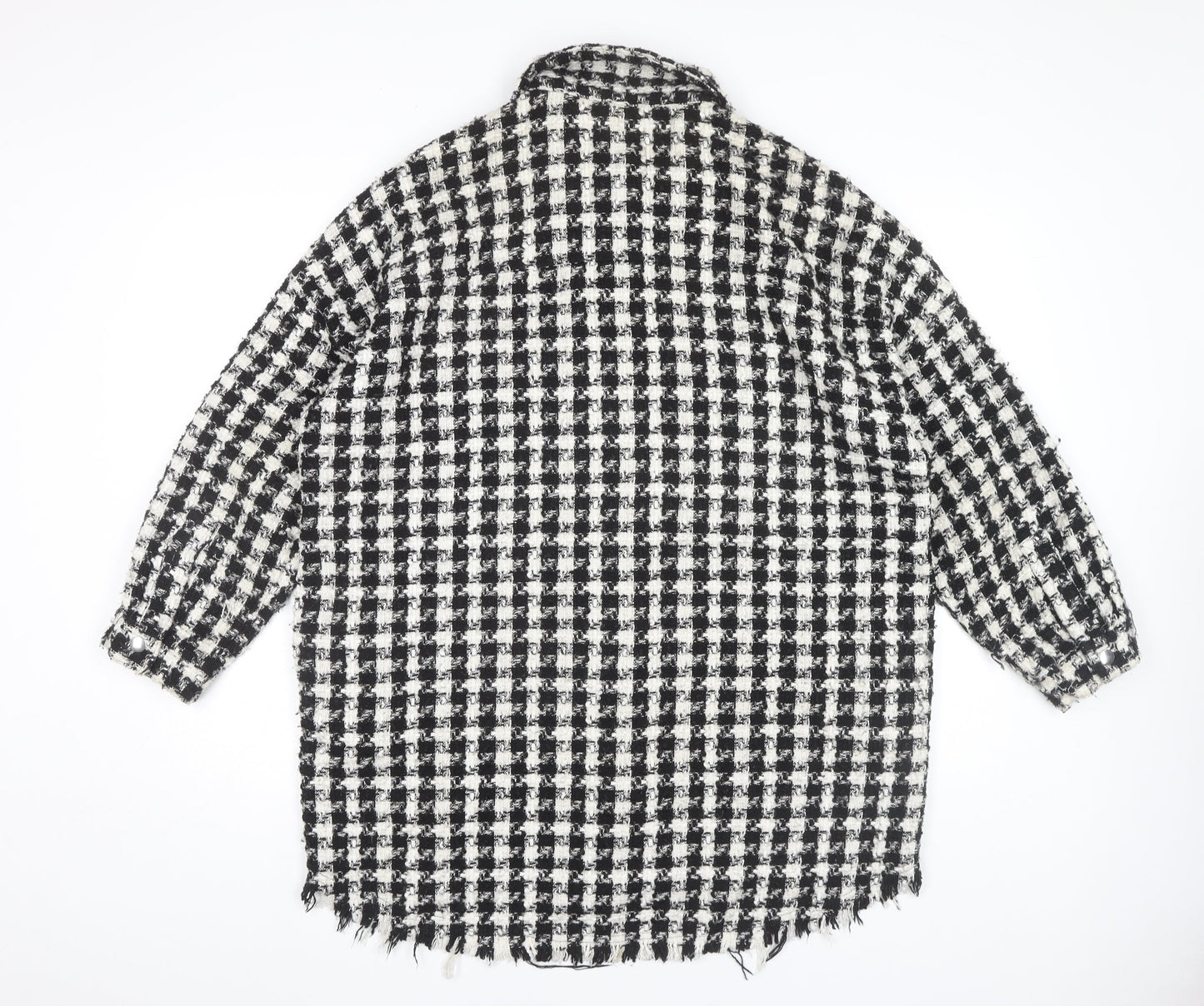 Zara Women's Black Check Tweed Coat M, Autumn-Winter Essential