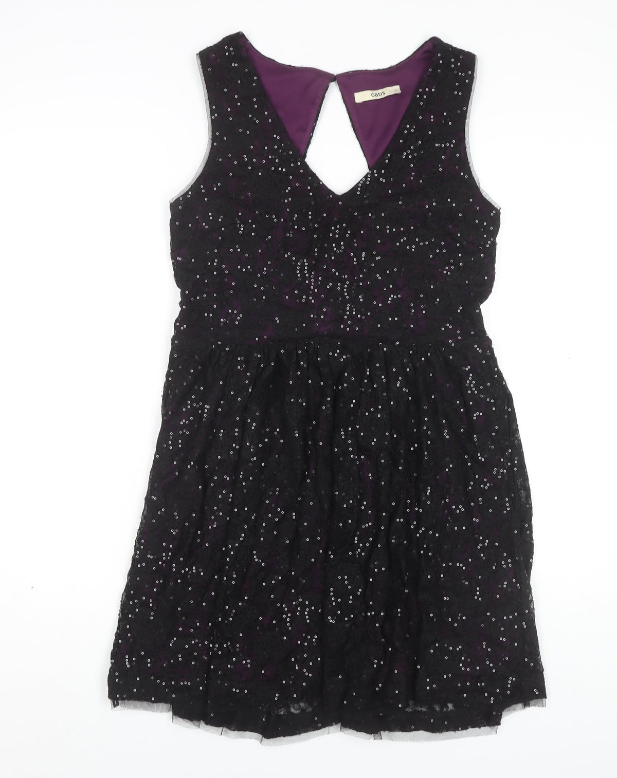 Oasis Women's Black Sequin Fit & Flare Party Dress M