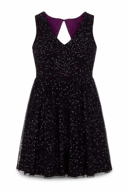 Oasis Women's Black Sequin Fit & Flare Party Dress M