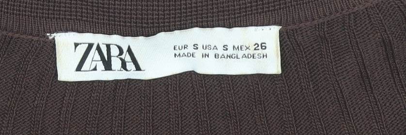Zara Women’s Brown Long Sleeve V-Neck Knit Top
