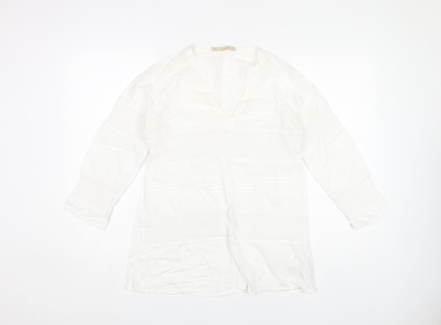 Zara Women's White Cotton V-Neck Tunic Top S