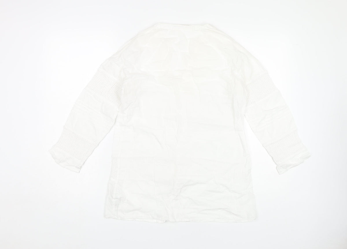 Zara Women's White Cotton V-Neck Tunic Top S