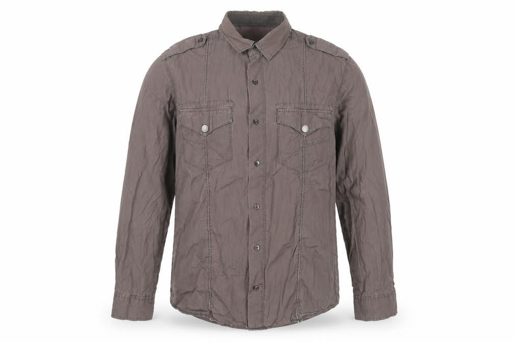 Men's Brown Long Sleeve Button-Up Shirt - Size L