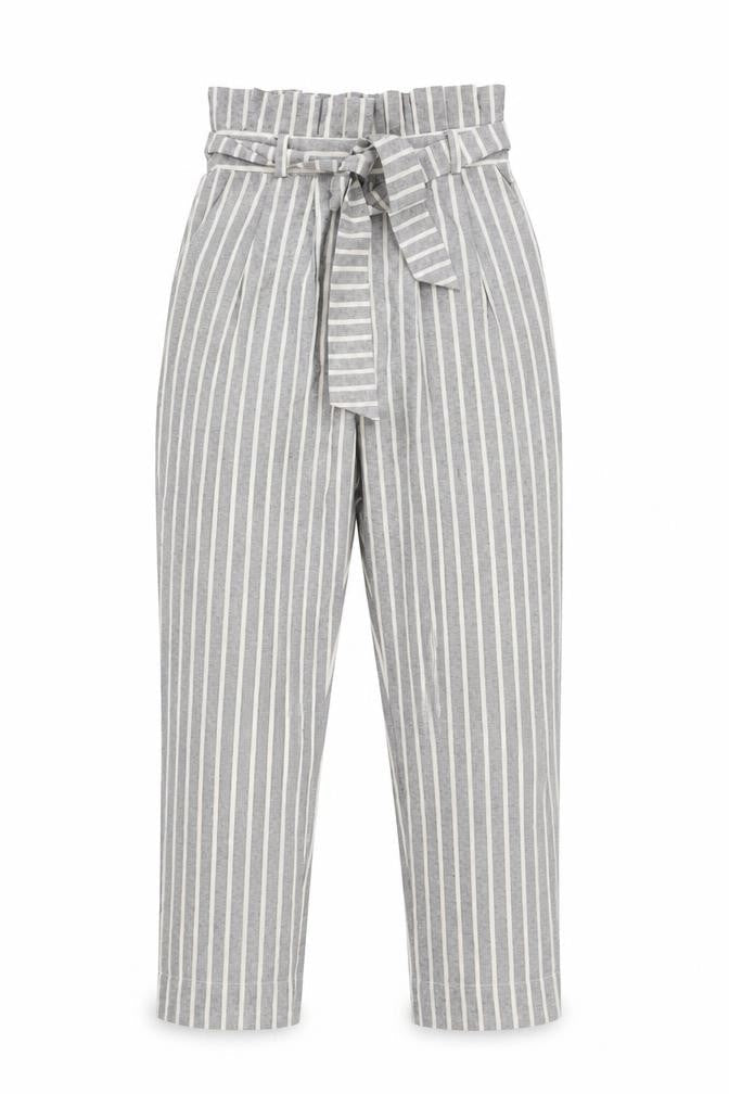 Topshop Women's Grey Striped Paperbag Trousers Size 6